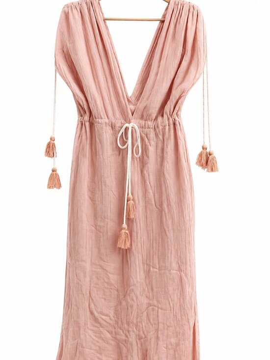 Other - Boho Beach Cover Up Dress Peach Coral Tassel Gauze Sleeveless Resort Maxi XL 1X